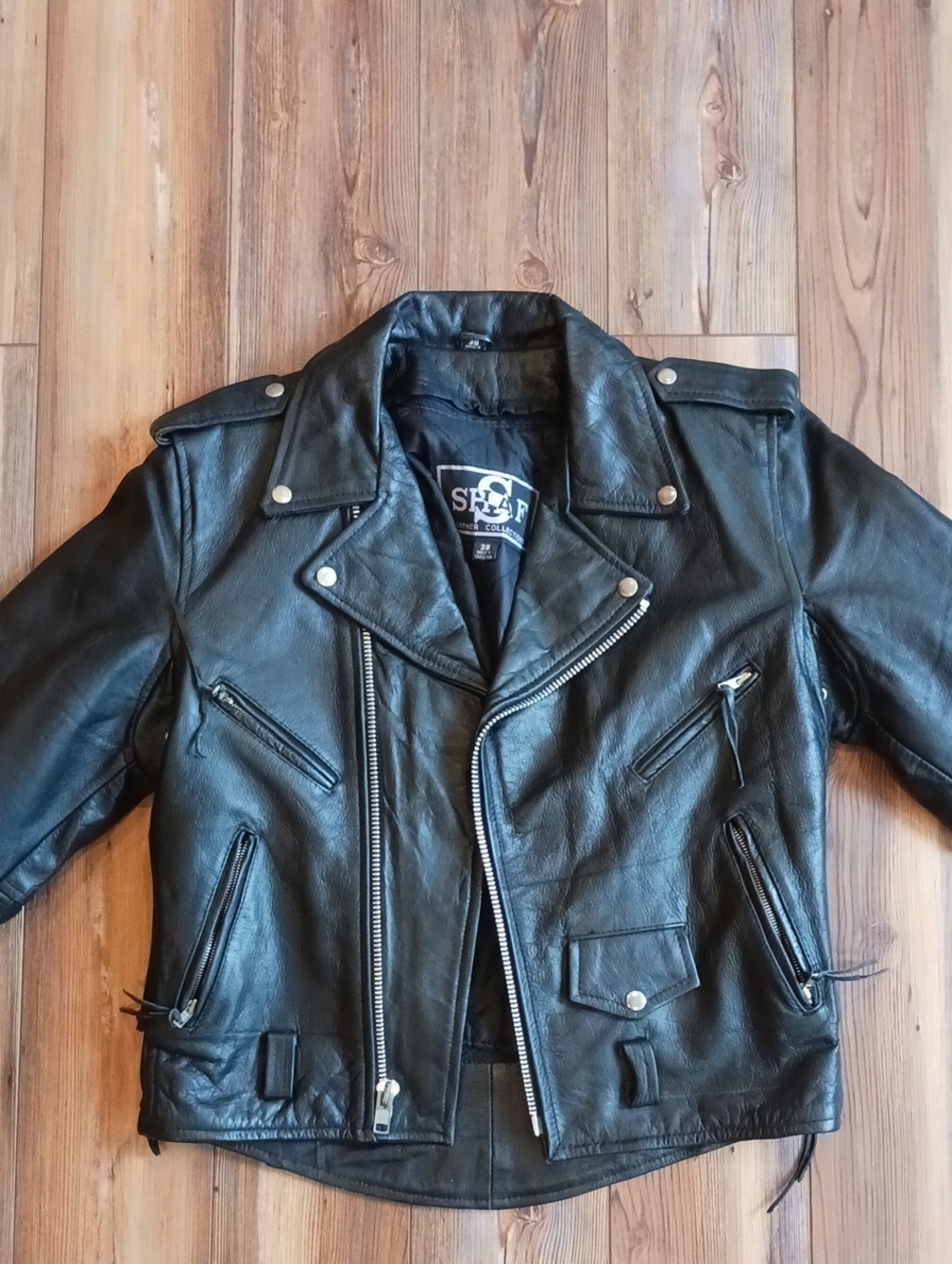 Shaf Black Leather Biker Jacket for Men Size 38 Motorcycle Jacket Leather